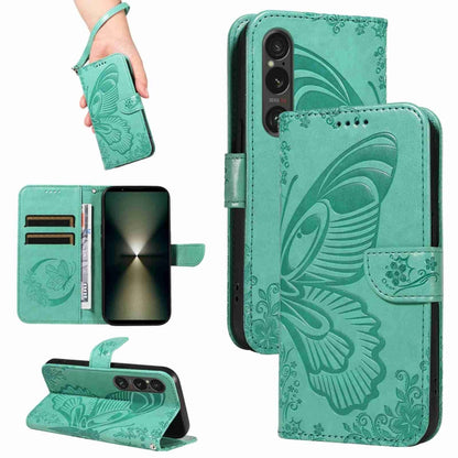 For Sony Xperia 1 VI 2024 Swallowtail Butterfly Embossed Leather Phone Case(Green) by buy2fix