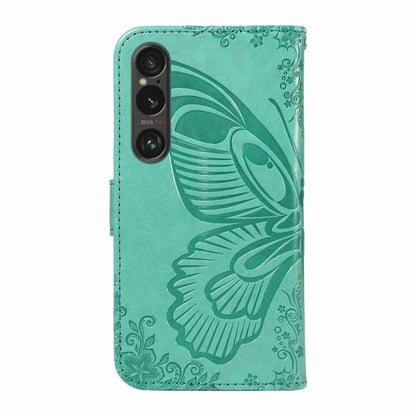 For Sony Xperia 1 VI 2024 Swallowtail Butterfly Embossed Leather Phone Case(Green) by buy2fix