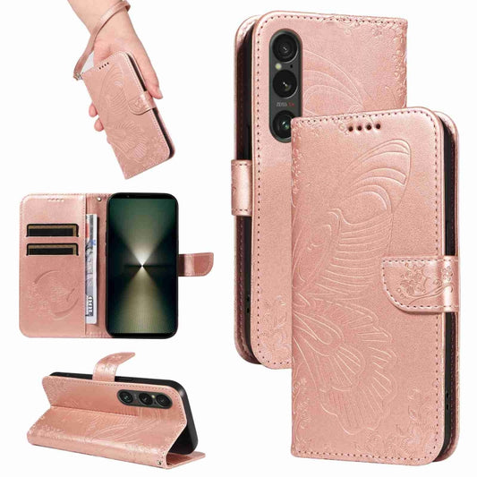 For Sony Xperia 1 VI 2024 Swallowtail Butterfly Embossed Leather Phone Case(Rose Gold) by buy2fix