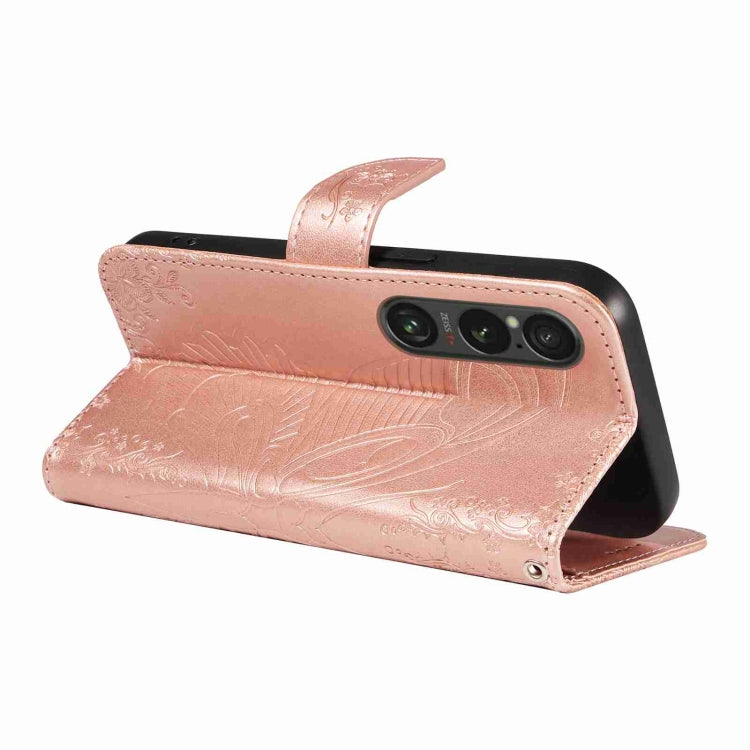 For Sony Xperia 1 VI 2024 Swallowtail Butterfly Embossed Leather Phone Case(Rose Gold) by buy2fix