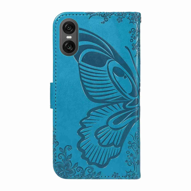 For Sony Xperia 10 VI 2024 Swallowtail Butterfly Embossed Leather Phone Case(Blue) by buy2fix
