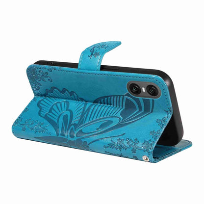 For Sony Xperia 10 VI 2024 Swallowtail Butterfly Embossed Leather Phone Case(Blue) by buy2fix