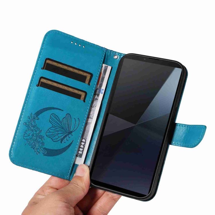 For Sony Xperia 10 VI 2024 Swallowtail Butterfly Embossed Leather Phone Case(Blue) by buy2fix