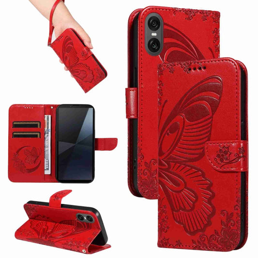 For Sony Xperia 10 VI 2024 Swallowtail Butterfly Embossed Leather Phone Case(Red) by buy2fix