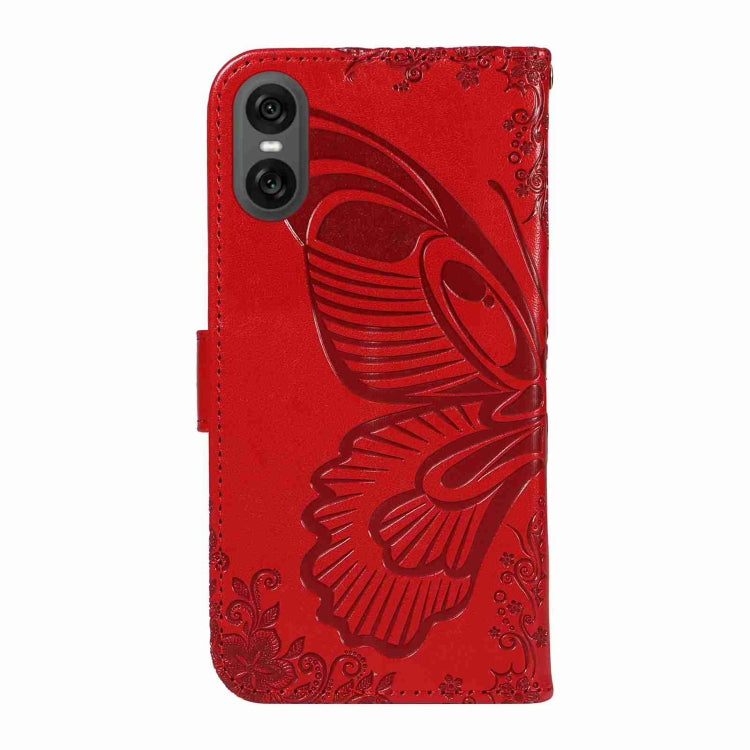For Sony Xperia 10 VI 2024 Swallowtail Butterfly Embossed Leather Phone Case(Red) by buy2fix