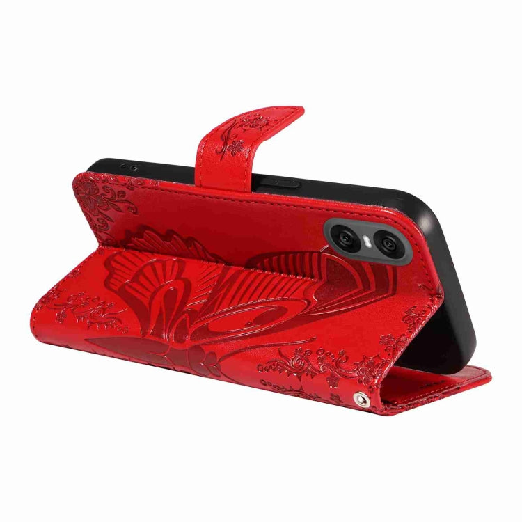 For Sony Xperia 10 VI 2024 Swallowtail Butterfly Embossed Leather Phone Case(Red) by buy2fix