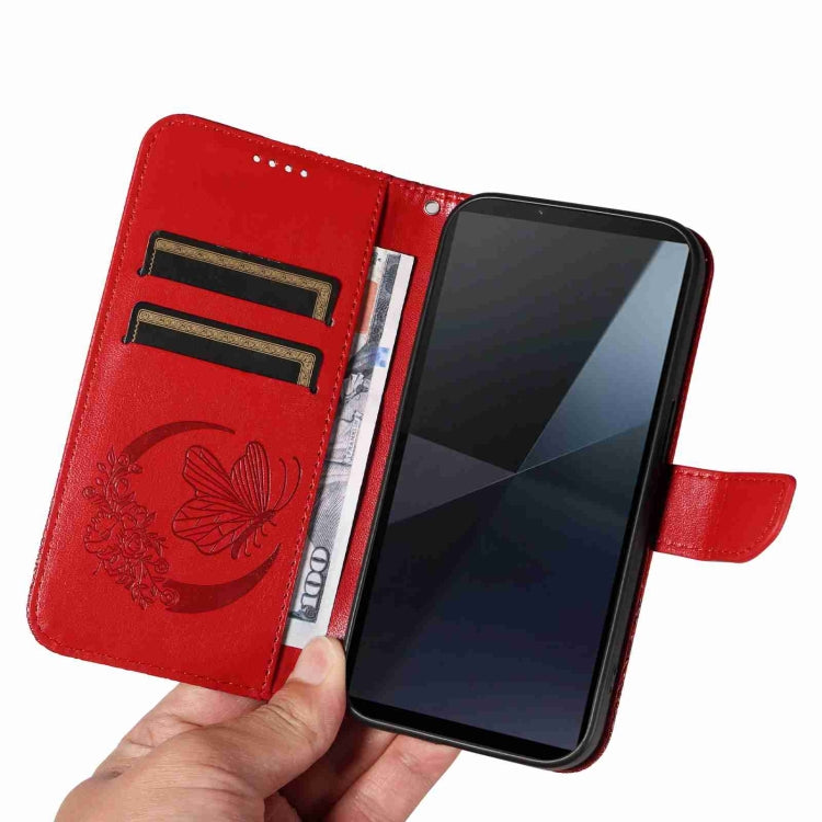 For Sony Xperia 10 VI 2024 Swallowtail Butterfly Embossed Leather Phone Case(Red) by buy2fix
