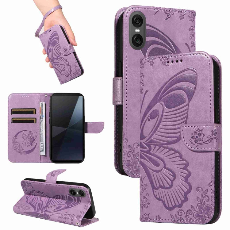 For Sony Xperia 10 VI 2024 Swallowtail Butterfly Embossed Leather Phone Case(Purple) by buy2fix