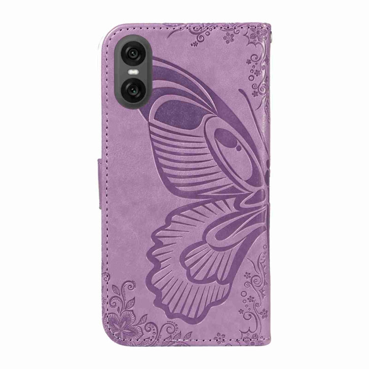 For Sony Xperia 10 VI 2024 Swallowtail Butterfly Embossed Leather Phone Case(Purple) by buy2fix