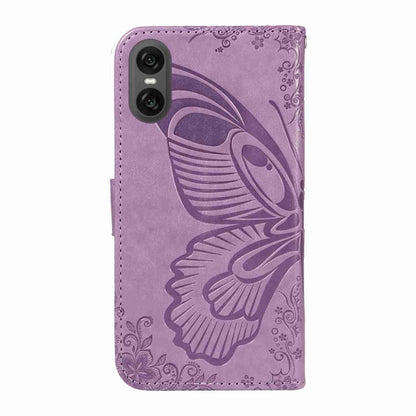For Sony Xperia 10 VI 2024 Swallowtail Butterfly Embossed Leather Phone Case(Purple) by buy2fix