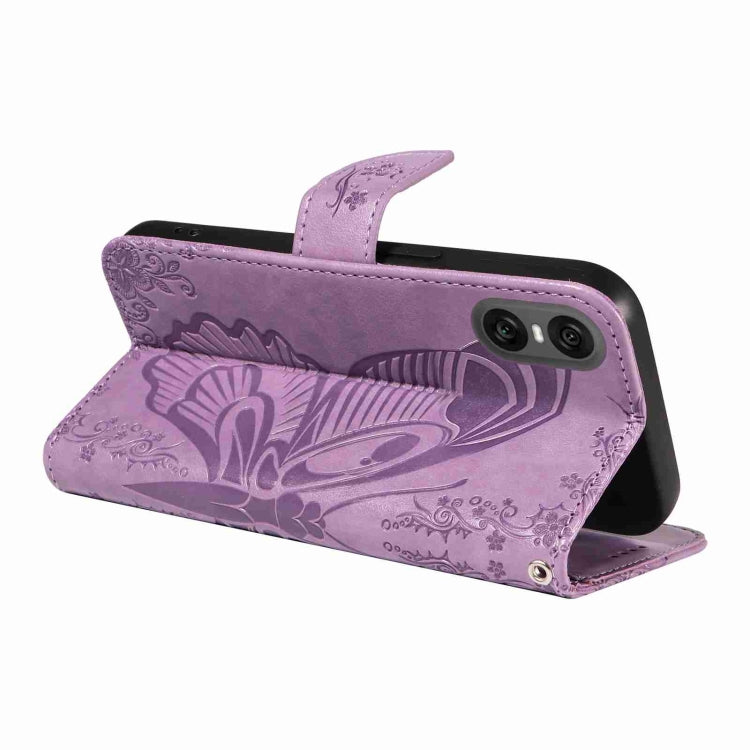 For Sony Xperia 10 VI 2024 Swallowtail Butterfly Embossed Leather Phone Case(Purple) by buy2fix