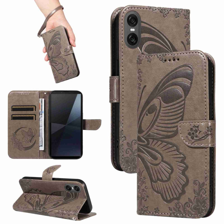 For Sony Xperia 10 VI 2024 Swallowtail Butterfly Embossed Leather Phone Case(Grey) by buy2fix
