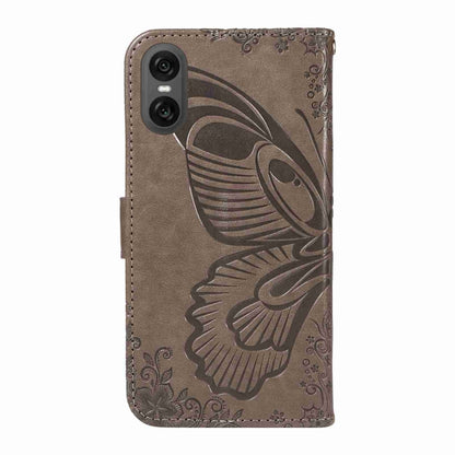 For Sony Xperia 10 VI 2024 Swallowtail Butterfly Embossed Leather Phone Case(Grey) by buy2fix