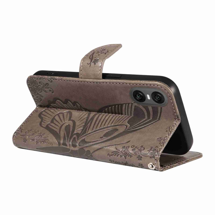 For Sony Xperia 10 VI 2024 Swallowtail Butterfly Embossed Leather Phone Case(Grey) by buy2fix
