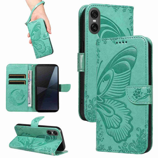 For Sony Xperia 10 VI 2024 Swallowtail Butterfly Embossed Leather Phone Case(Green) by buy2fix