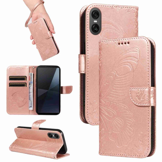 For Sony Xperia 10 VI 2024 Swallowtail Butterfly Embossed Leather Phone Case(Rose Gold) by buy2fix