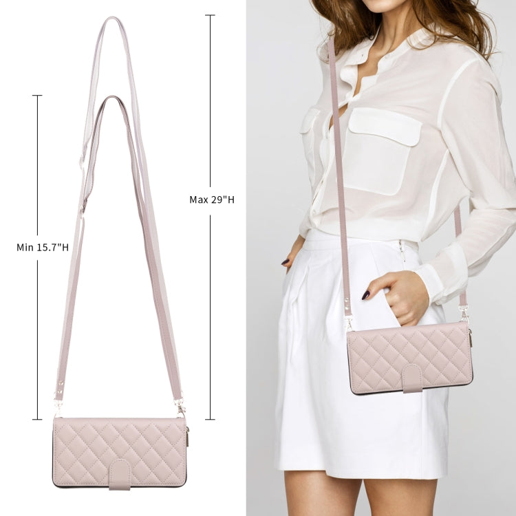 For iPhone 15 Pro Crossbody Rhombic Zipper Tower Buckle Leather Phone Case with Lanyard(Beige) - iPhone 15 Pro Cases by buy2fix | Online Shopping UK | buy2fix