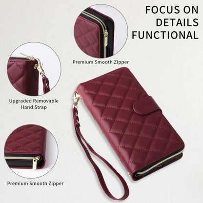 For iPhone 15 Pro Crossbody Rhombic Zipper Tower Buckle Leather Phone Case with Lanyard(Wine Red) - iPhone 15 Pro Cases by buy2fix | Online Shopping UK | buy2fix
