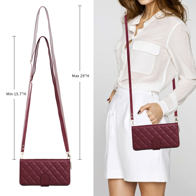 For iPhone 15 Pro Crossbody Rhombic Zipper Tower Buckle Leather Phone Case with Lanyard(Wine Red) - iPhone 15 Pro Cases by buy2fix | Online Shopping UK | buy2fix