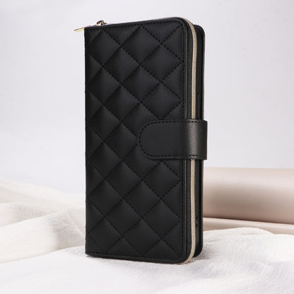 For iPhone 15 Pro Crossbody Rhombic Zipper Tower Buckle Leather Phone Case with Lanyard(Black) - iPhone 15 Pro Cases by buy2fix | Online Shopping UK | buy2fix