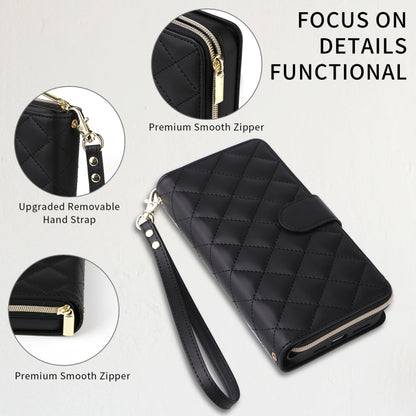For iPhone 15 Pro Crossbody Rhombic Zipper Tower Buckle Leather Phone Case with Lanyard(Black) - iPhone 15 Pro Cases by buy2fix | Online Shopping UK | buy2fix