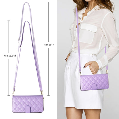 For iPhone 15 Crossbody Rhombic Zipper Tower Buckle Leather Phone Case with Lanyard(Purple) - iPhone 15 Pro Cases by buy2fix | Online Shopping UK | buy2fix