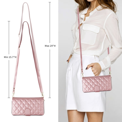 For iPhone 15 Crossbody Rhombic Zipper Tower Buckle Leather Phone Case with Lanyard(Rose Gold) - iPhone 15 Pro Cases by buy2fix | Online Shopping UK | buy2fix