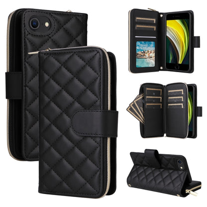 For iPhone SE 2022 / SE 2020 / 8 Crossbody Rhombic Zipper Tower Buckle Leather Phone Case with Lanyard(Black) - iPhone SE 2022 / 2020 / 8 / 7 Cases by buy2fix | Online Shopping UK | buy2fix