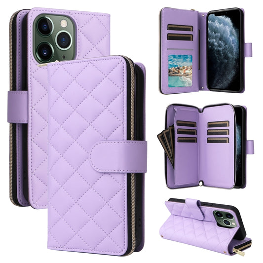 For iPhone 11 Pro Max Crossbody Rhombic Zipper Tower Buckle Leather Phone Case with Lanyard(Purple) - iPhone 11 Pro Max Cases by buy2fix | Online Shopping UK | buy2fix
