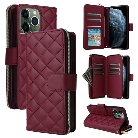 For iPhone 11 Pro Max Crossbody Rhombic Zipper Tower Buckle Leather Phone Case with Lanyard(Wine Red) - iPhone 11 Pro Max Cases by buy2fix | Online Shopping UK | buy2fix