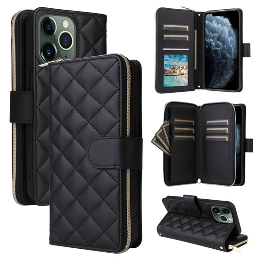 For iPhone 11 Pro Max Crossbody Rhombic Zipper Tower Buckle Leather Phone Case with Lanyard(Black) - iPhone 11 Pro Max Cases by buy2fix | Online Shopping UK | buy2fix