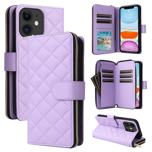For iPhone 11 Crossbody Rhombic Zipper Tower Buckle Leather Phone Case with Lanyard(Purple) - iPhone 11 Cases by buy2fix | Online Shopping UK | buy2fix