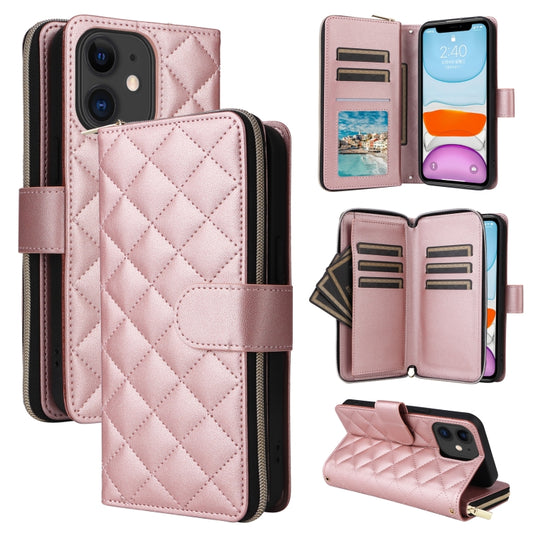 For iPhone 11 Crossbody Rhombic Zipper Tower Buckle Leather Phone Case with Lanyard(Rose Gold) - iPhone 11 Cases by buy2fix | Online Shopping UK | buy2fix