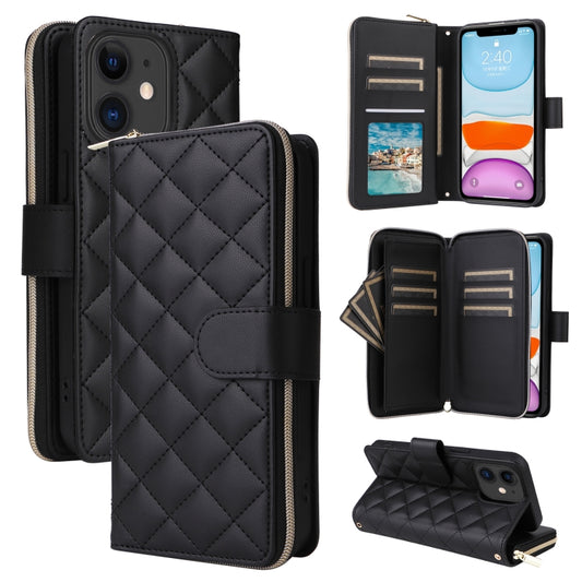 For iPhone 11 Crossbody Rhombic Zipper Tower Buckle Leather Phone Case with Lanyard(Black) - iPhone 11 Cases by buy2fix | Online Shopping UK | buy2fix