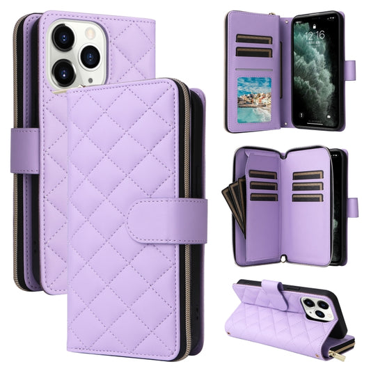 For iPhone 11 Pro Crossbody Rhombic Zipper Tower Buckle Leather Phone Case with Lanyard(Purple) - iPhone 11 Pro Cases by buy2fix | Online Shopping UK | buy2fix