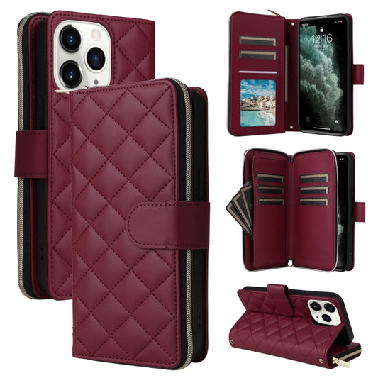 For iPhone 11 Pro Crossbody Rhombic Zipper Tower Buckle Leather Phone Case with Lanyard(Wine Red) - iPhone 11 Pro Cases by buy2fix | Online Shopping UK | buy2fix