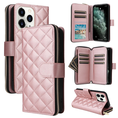 For iPhone 11 Pro Crossbody Rhombic Zipper Tower Buckle Leather Phone Case with Lanyard(Rose Gold) - iPhone 11 Pro Cases by buy2fix | Online Shopping UK | buy2fix