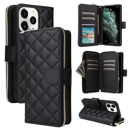 For iPhone 11 Pro Crossbody Rhombic Zipper Tower Buckle Leather Phone Case with Lanyard(Black) - iPhone 11 Pro Cases by buy2fix | Online Shopping UK | buy2fix