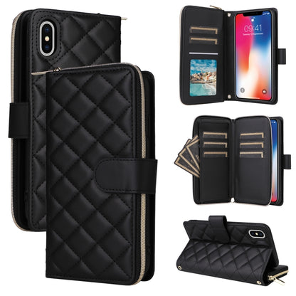 For iPhone X / XS Crossbody Rhombic Zipper Tower Buckle Leather Phone Case with Lanyard(Black) - More iPhone Cases by buy2fix | Online Shopping UK | buy2fix