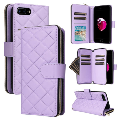 For iPhone 8 Plus / 7 Plus Crossbody Rhombic Zipper Tower Buckle Leather Phone Case with Lanyard(Purple) - More iPhone Cases by buy2fix | Online Shopping UK | buy2fix