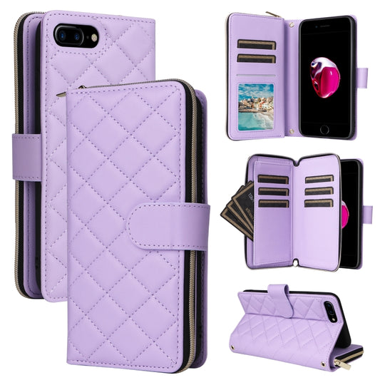 For iPhone 8 Plus / 7 Plus Crossbody Rhombic Zipper Tower Buckle Leather Phone Case with Lanyard(Purple) - More iPhone Cases by buy2fix | Online Shopping UK | buy2fix