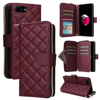For iPhone 8 Plus / 7 Plus Crossbody Rhombic Zipper Tower Buckle Leather Phone Case with Lanyard(Wine Red) - More iPhone Cases by buy2fix | Online Shopping UK | buy2fix