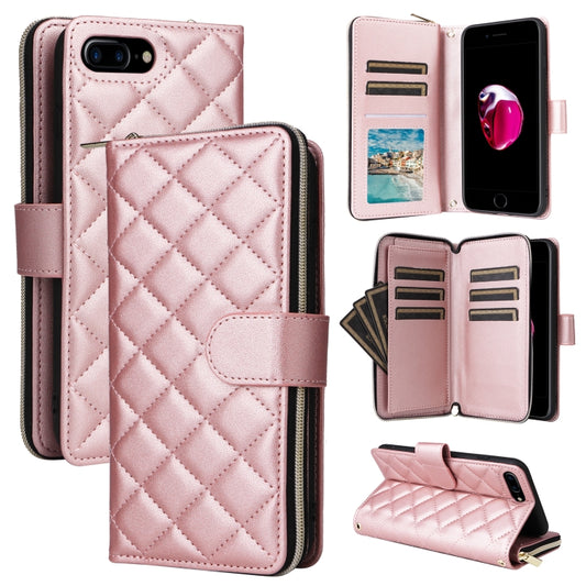 For iPhone 8 Plus / 7 Plus Crossbody Rhombic Zipper Tower Buckle Leather Phone Case with Lanyard(Rose Gold) - More iPhone Cases by buy2fix | Online Shopping UK | buy2fix