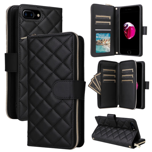 For iPhone 8 Plus / 7 Plus Crossbody Rhombic Zipper Tower Buckle Leather Phone Case with Lanyard(Black) - More iPhone Cases by buy2fix | Online Shopping UK | buy2fix