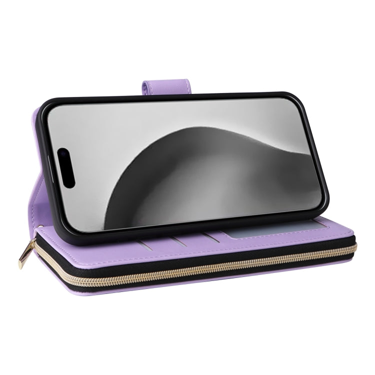 For iPhone 16 Pro Max Crossbody Rhombic Zipper Tower Buckle Leather Phone Case with Lanyard(Purple) by buy2fix