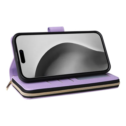 For iPhone 16 Pro Max Crossbody Rhombic Zipper Tower Buckle Leather Phone Case with Lanyard(Purple) by buy2fix