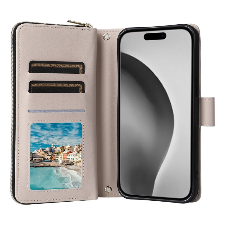 For iPhone 16 Pro Max Crossbody Rhombic Zipper Tower Buckle Leather Phone Case with Lanyard(Beige) by buy2fix