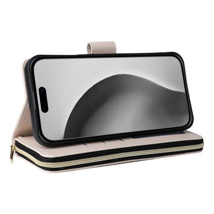 For iPhone 16 Pro Max Crossbody Rhombic Zipper Tower Buckle Leather Phone Case with Lanyard(Beige) by buy2fix