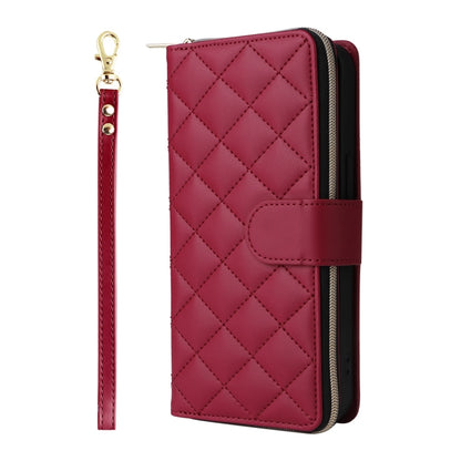 For iPhone 16 Pro Max Crossbody Rhombic Zipper Tower Buckle Leather Phone Case with Lanyard(Wine Red) - iPhone 16 Pro Max Cases by buy2fix | Online Shopping UK | buy2fix