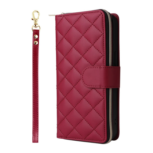 For iPhone 16 Pro Max Crossbody Rhombic Zipper Tower Buckle Leather Phone Case with Lanyard(Wine Red) - iPhone 16 Pro Max Cases by buy2fix | Online Shopping UK | buy2fix